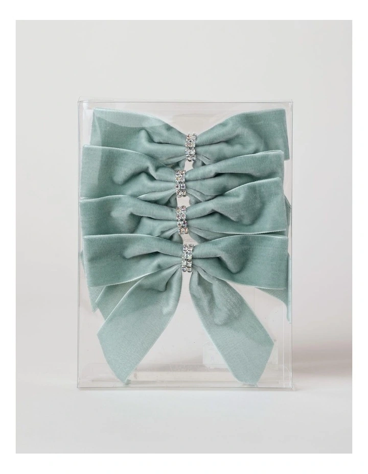 Luxe Christmas Fabric Set of 4 Velvet Bow Clips 14cm in Pale Blue image 1
