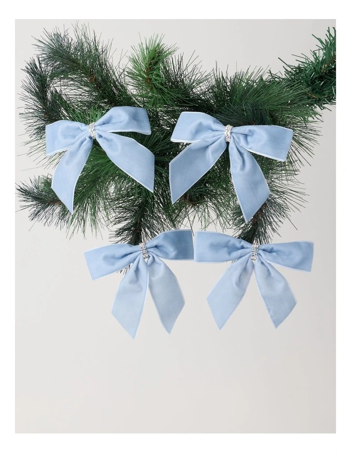 Luxe Christmas Fabric Set of 4 Velvet Bow Clips 14cm in Pale Blue image 2