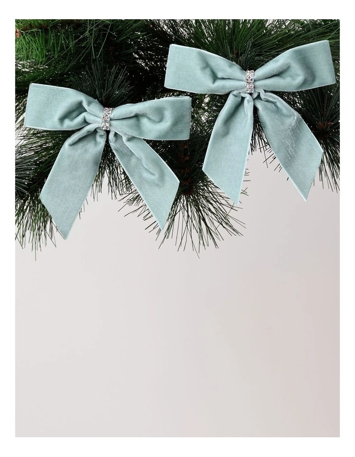 Luxe Christmas Fabric Set of 4 Velvet Bow Clips 14cm in Pale Blue image 2