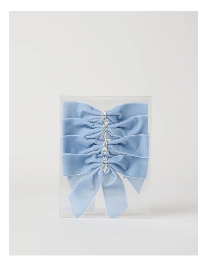 Luxe Christmas Fabric Set of 4 Velvet Bow Clips 14cm in Pale Blue image 3