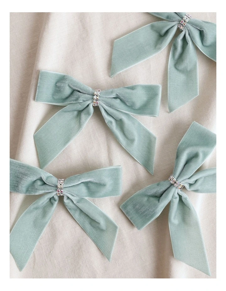 Luxe Christmas Fabric Set of 4 Velvet Bow Clips 14cm in Pale Blue image 3