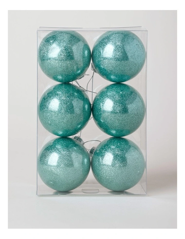 Eucalyptus Christmas 6pk Plastic Clear Bauble with Glitter 8cm in Blue image 1