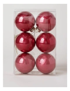 Heirloom Christmas 6pk Plastic Clear Baubles with Glitter 8cm in Red