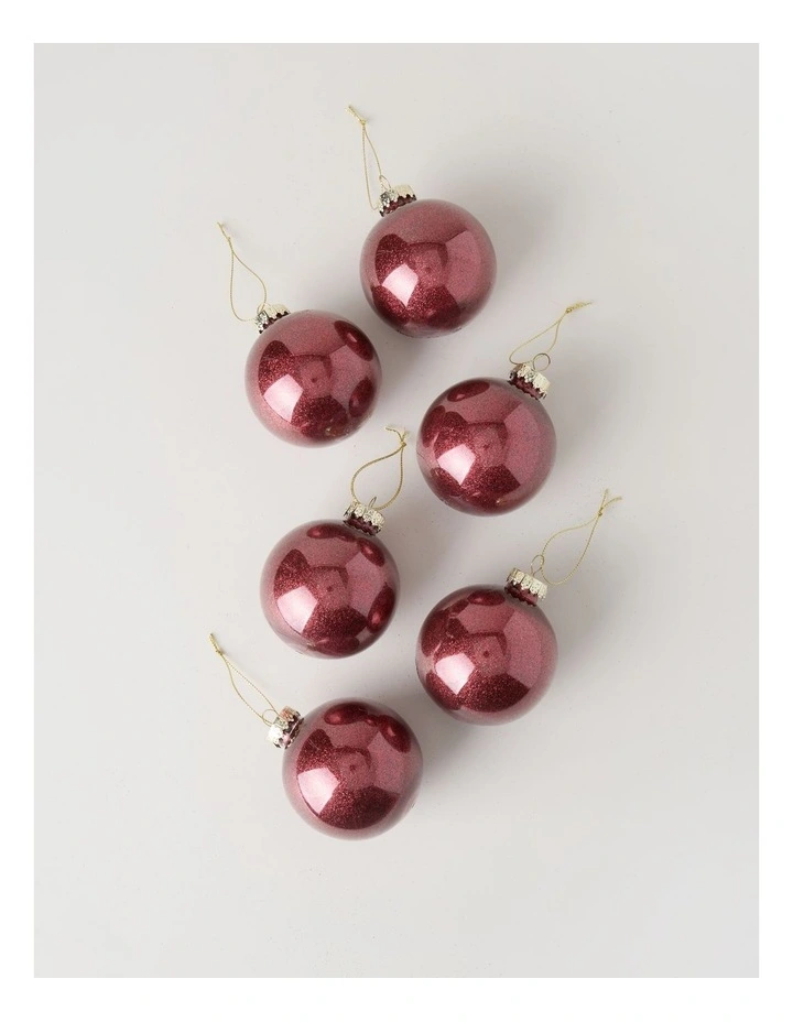 Heirloom Christmas 6pk Plastic Clear Baubles with Glitter 8cm in Red image 2
