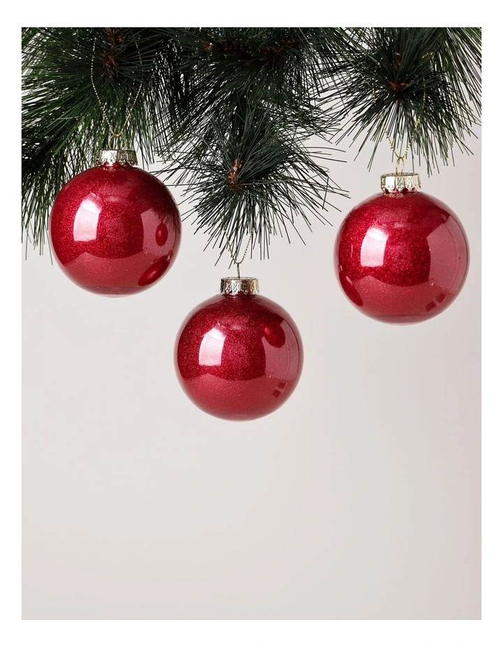 Heirloom Christmas 6pk Plastic Clear Baubles with Glitter 8cm in Red image 2