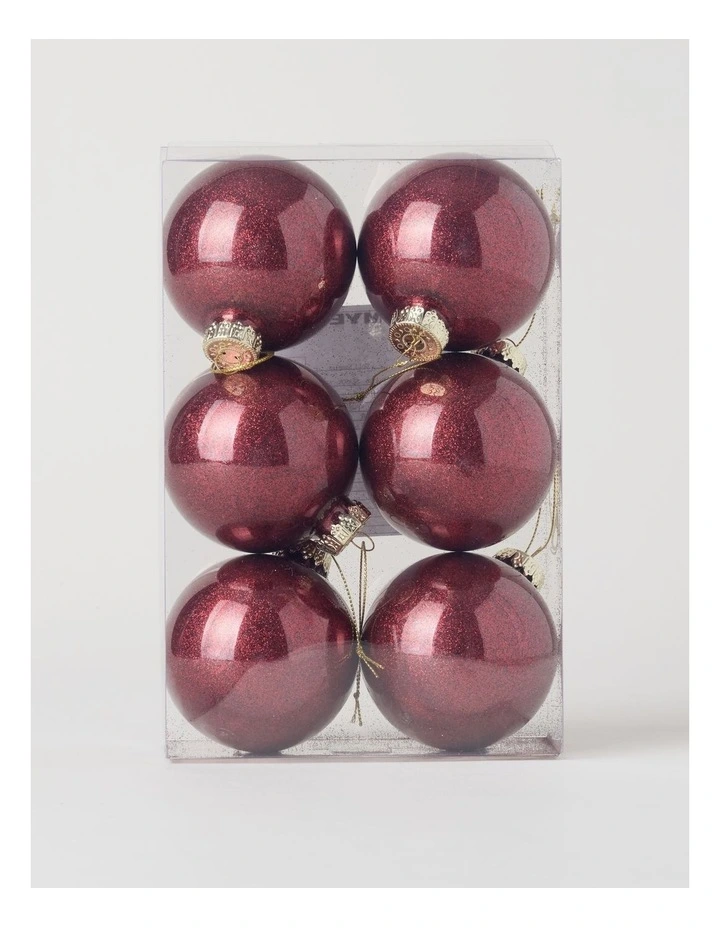 Heirloom Christmas 6pk Plastic Clear Baubles with Glitter 8cm in Red image 3