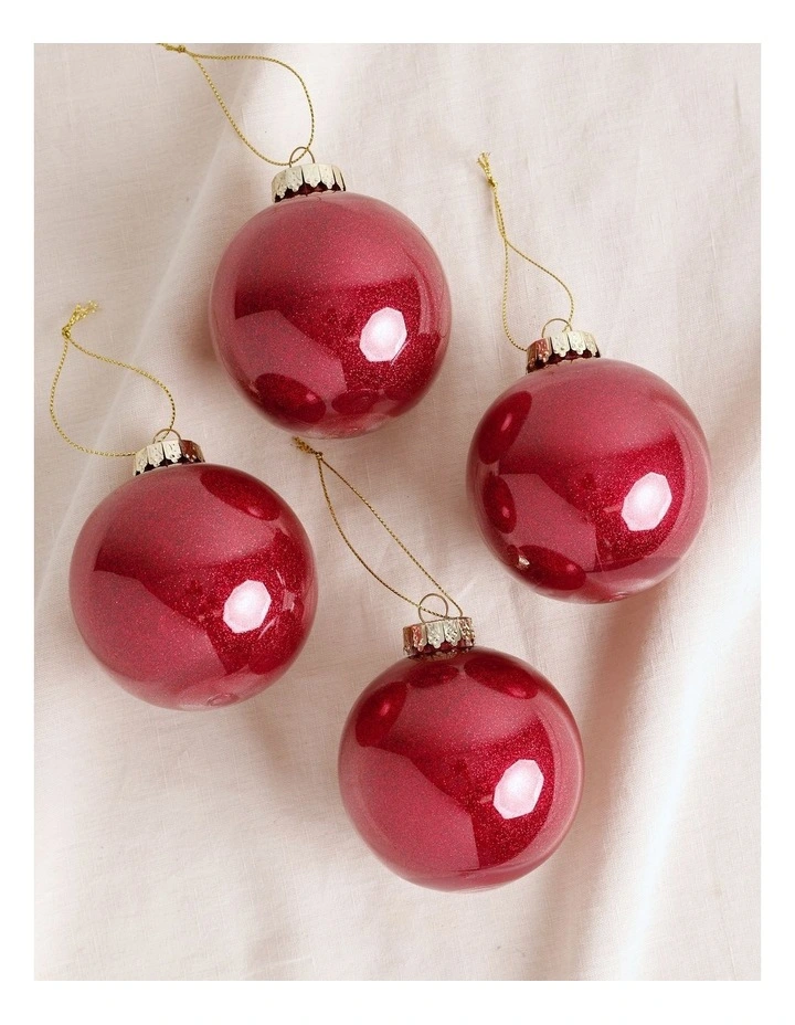 Heirloom Christmas 6pk Plastic Clear Baubles with Glitter 8cm in Red image 3
