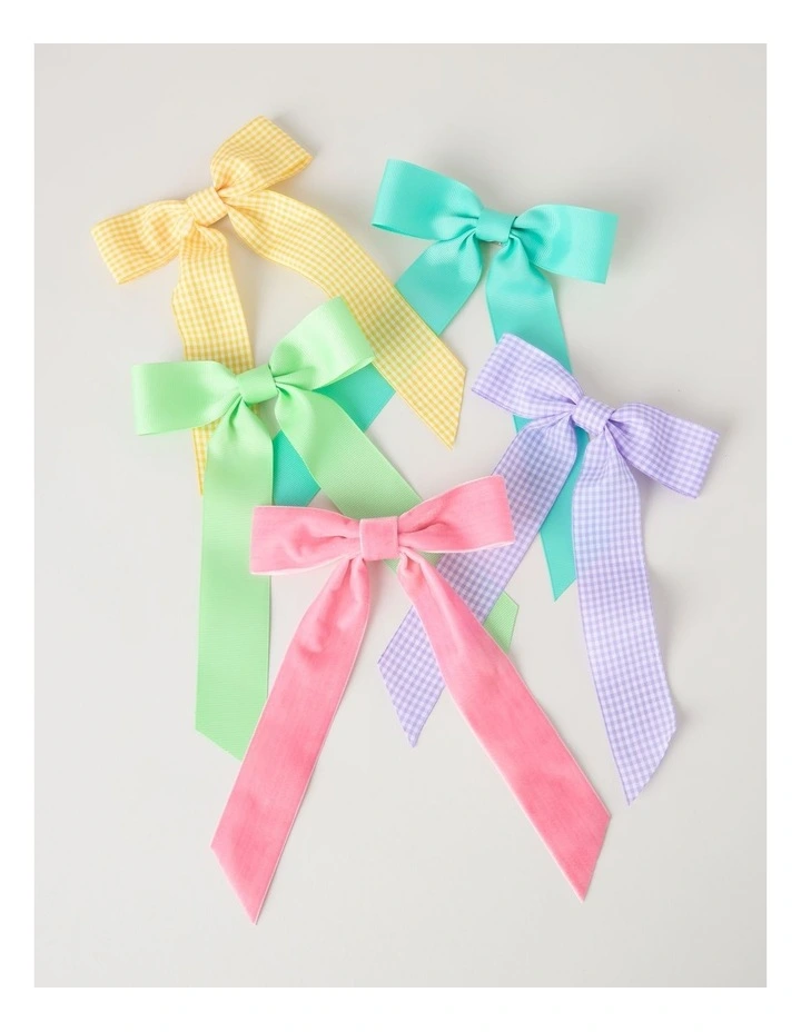 Fabric Set of 5 Bow Clips in Multicolour: 14cm image 3