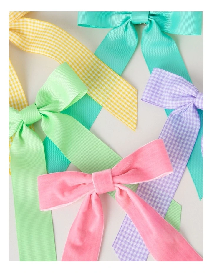 Fabric Set of 5 Bow Clips in Multicolour: 14cm image 4
