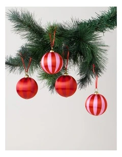 Satin Bauble 4pk in Red and Pink: 8cm