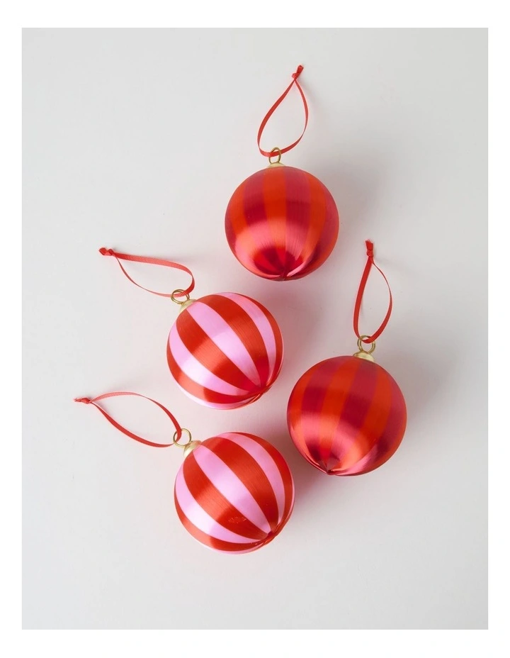 Satin Bauble 4pk in Red and Pink: 8cm image 2