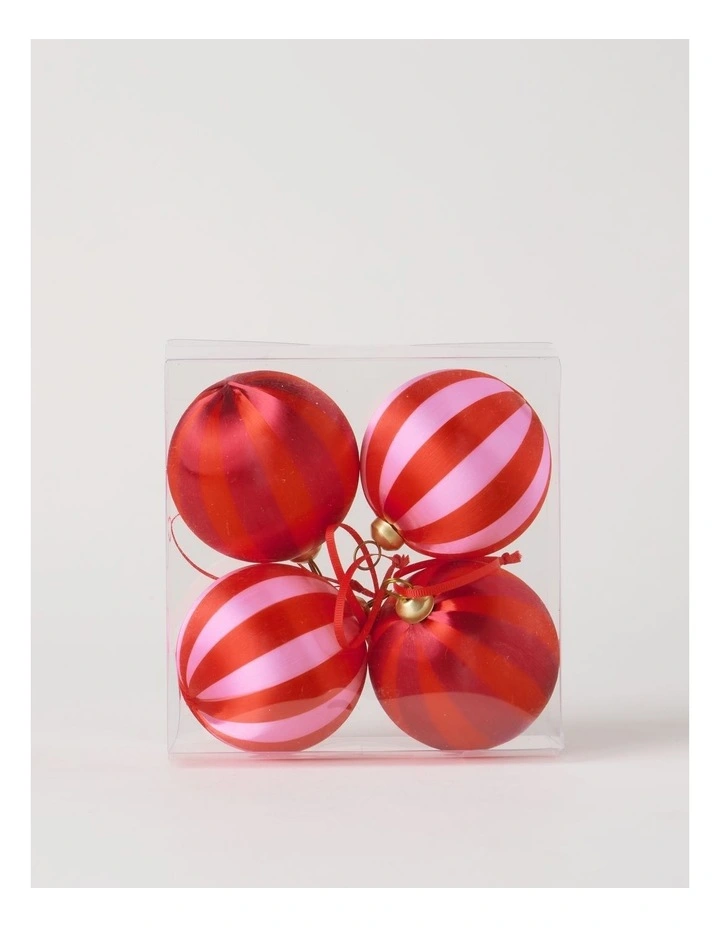 Satin Bauble 4pk in Red and Pink: 8cm image 3