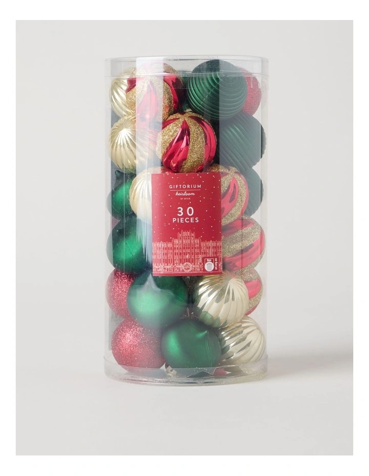 Heirloom Shatterproof Baubles 30pk in Red, Green, and Gold: 4cm image 1