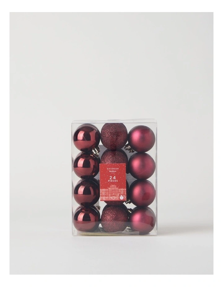 Heirloom Shatterproof Baubles 24pk in Red: 5cm image 1