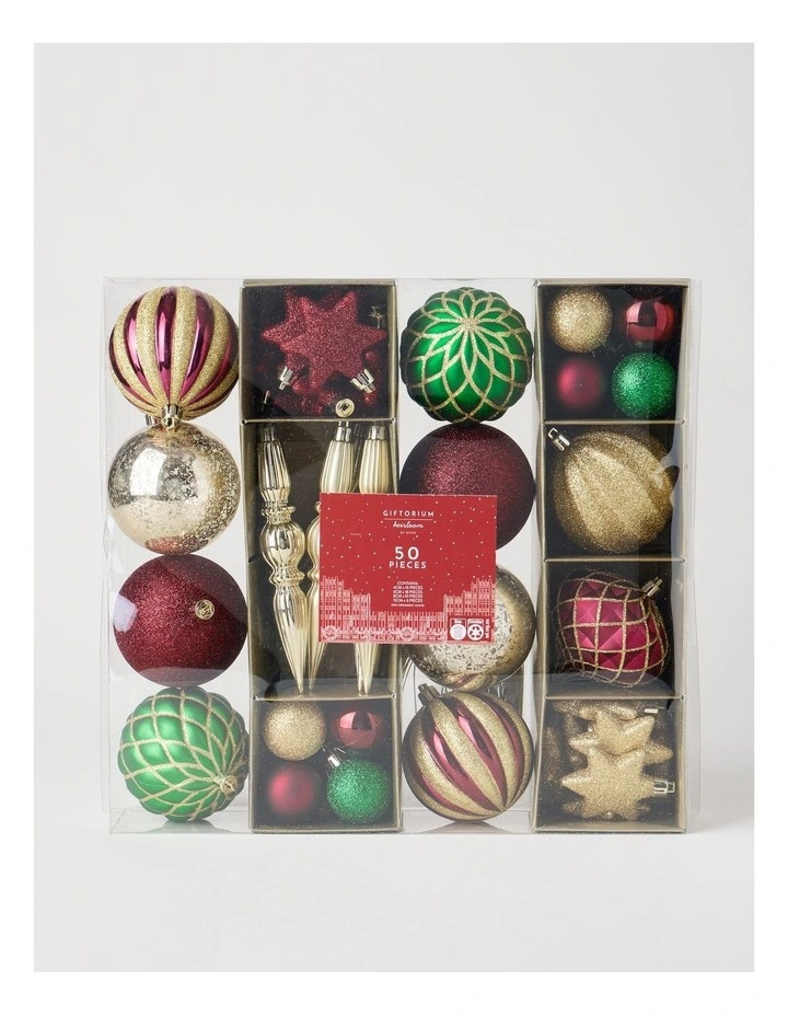 Heirloom Shatterproof Ornaments 50pk in Red, Gold, and Green: Assorted Sizes image 1