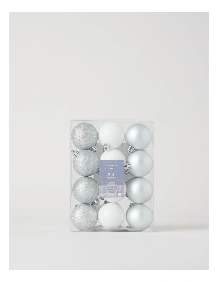 Luxe Shatterproof Baubles 24pk in Silver and White: 5cm image 1