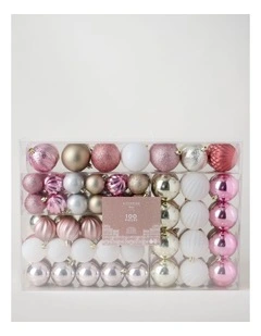 Luxe Shatterproof Baubles 100pk in Pink, Champagne, and White: 5/6/7cm