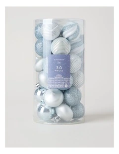 Luxe Shatterproof Baubles 30pk in Blue, Silver, and White: 4cm