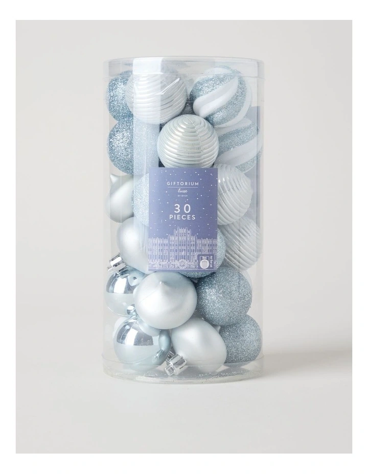 Luxe Shatterproof Baubles 30pk in Blue, Silver, and White: 4cm image 1