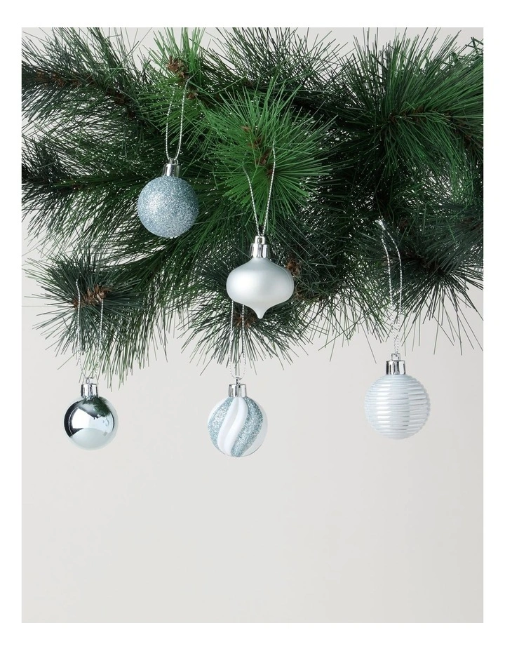 Luxe Shatterproof Baubles 30pk in Blue, Silver, and White: 4cm image 2