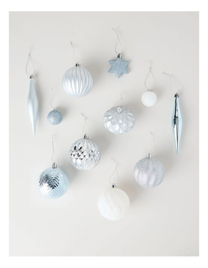 Luxe Shatterproof Ornaments 50pk in Blue, Silver, and White: Assorted Sizes image 2