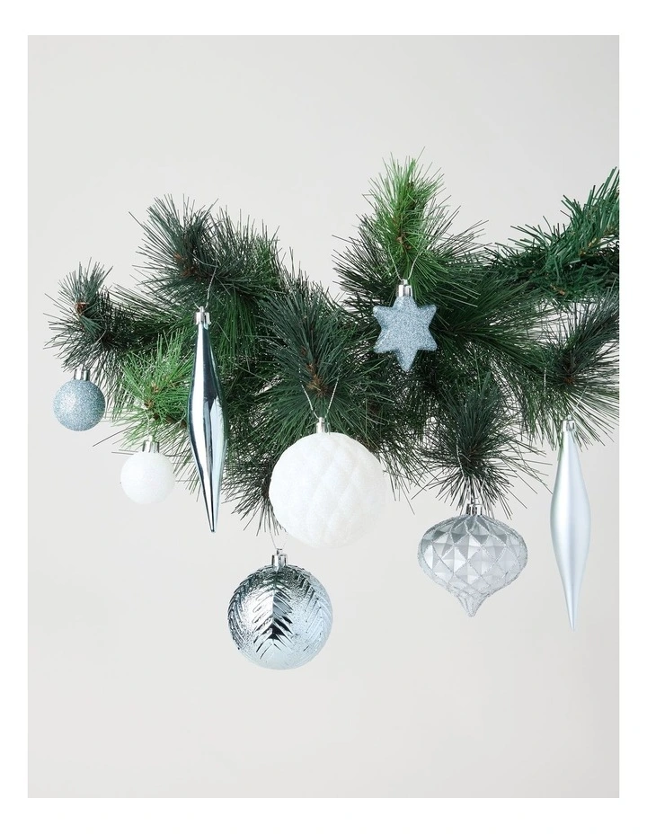 Luxe Shatterproof Ornaments 50pk in Blue, Silver, and White: Assorted Sizes image 3