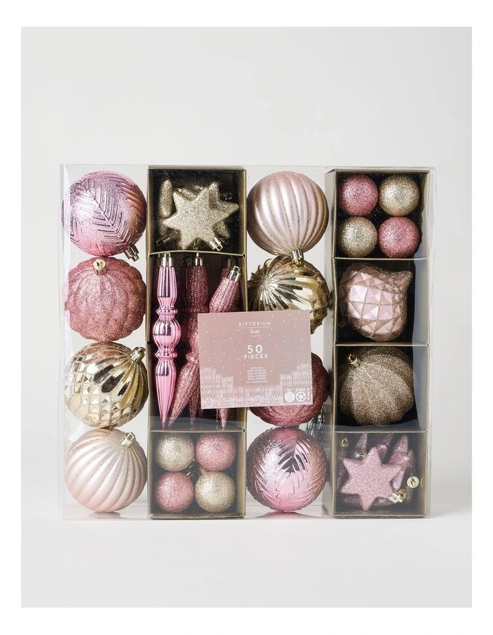 Luxe Shatterproof Ornaments 50pk in Pink and Champagne image 1