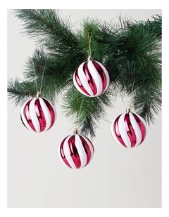 Nostalgia Embossed Glittered Bauble 4pk in Red and White: 8cm