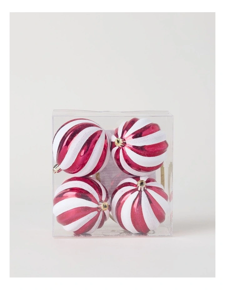 Nostalgia Embossed Glittered Bauble 4pk in Red and White: 8cm image 3