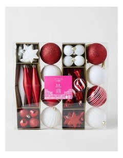 Nostalgia Shatterproof Ornaments 50pk in Red and White: Assorted Sizes