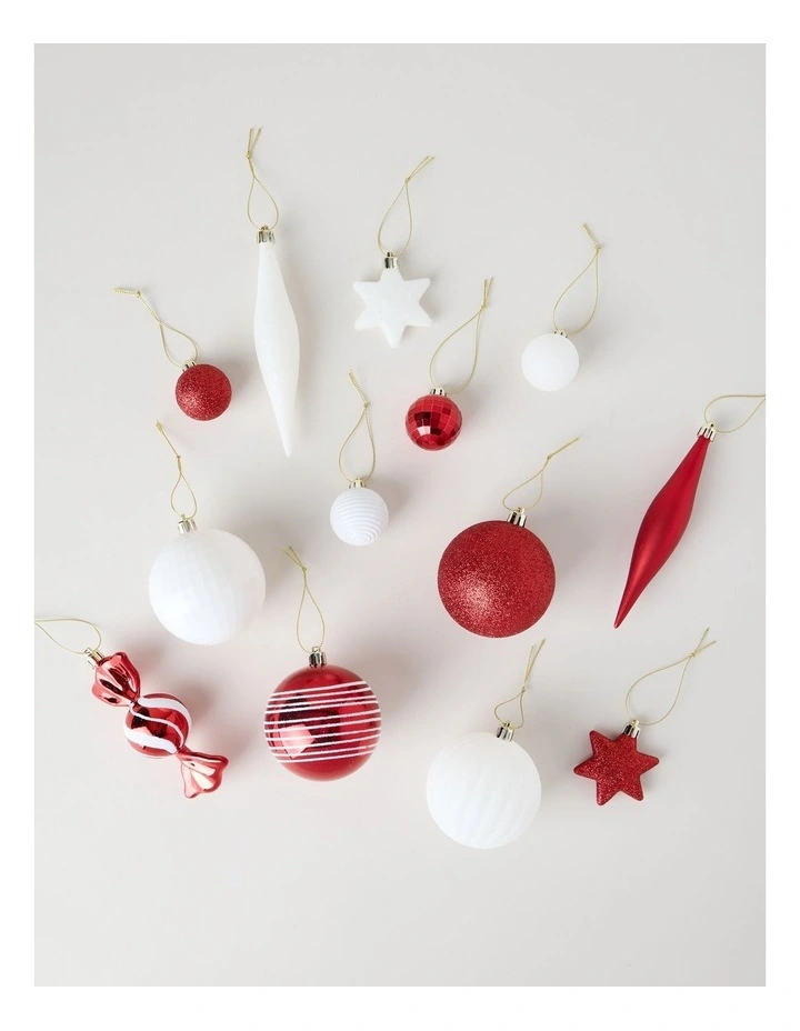 Nostalgia Shatterproof Ornaments 50pk in Red and White: Assorted Sizes image 2