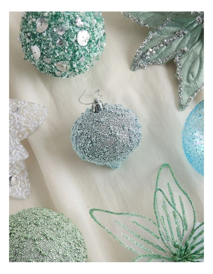 Eucalyptus Plastic Beaded Onion Bauble in Blue: 9.5cm image 3
