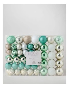 Eucalyptus Shatterproof Baubles 100pk in Gold, Turquoise, and White: 5/6/7cm
