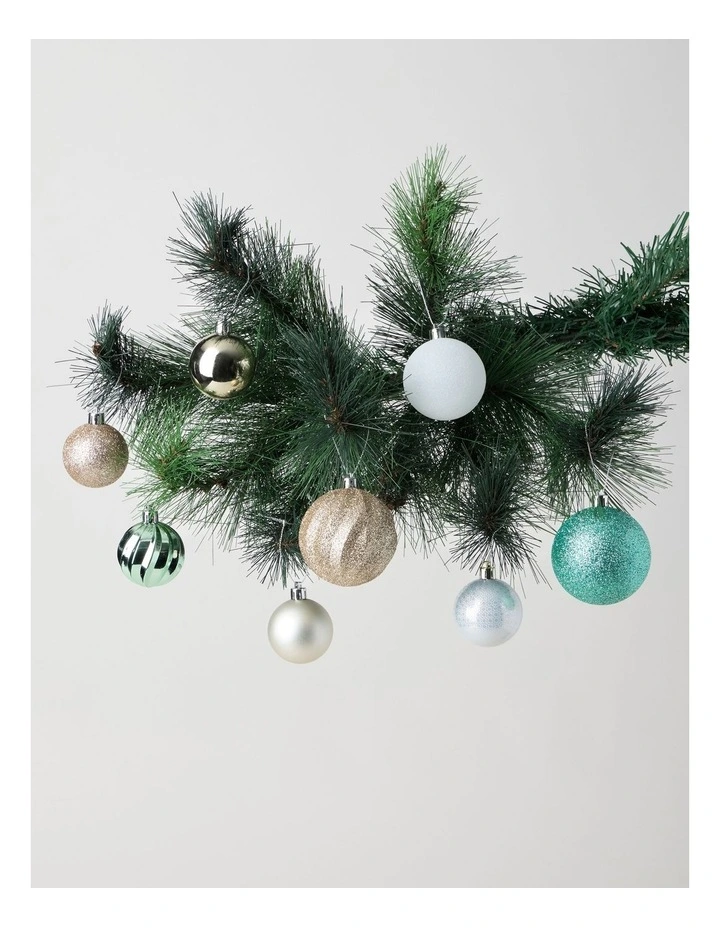 Eucalyptus Shatterproof Baubles 100pk in Gold, Turquoise, and White: 5/6/7cm image 3