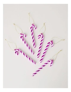 Nostalgia Candy Cane Ornament 6pk in Pink and White: 13cm