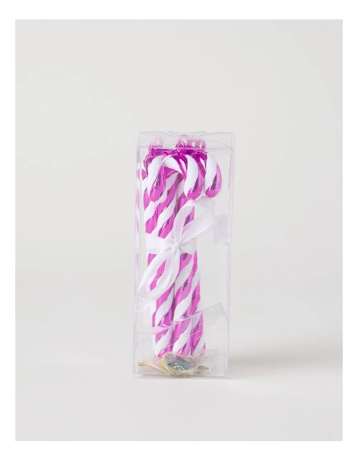 Nostalgia Candy Cane Ornament 6pk in Pink and White: 13cm image 3
