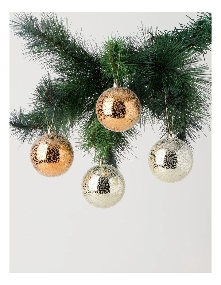 Harvest Sugarfrosted Baubles 4pk in Silver and Rose Gold: 8cm image 1