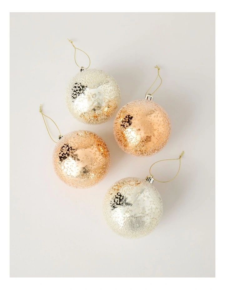 Harvest Sugarfrosted Baubles 4pk in Silver and Rose Gold: 8cm image 2