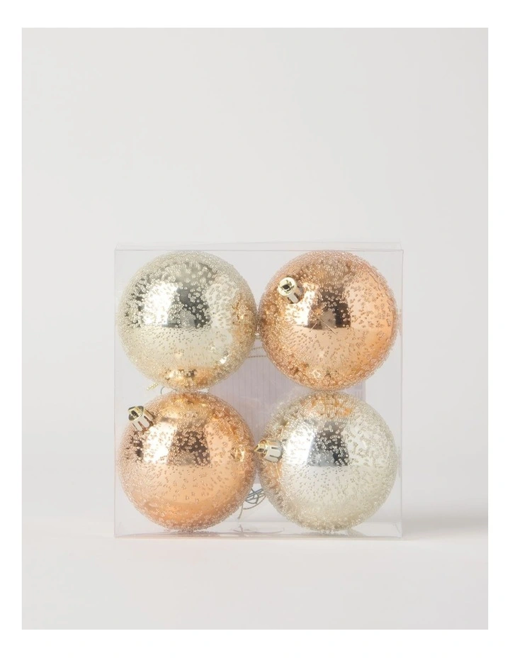 Harvest Sugarfrosted Baubles 4pk in Silver and Rose Gold: 8cm image 3