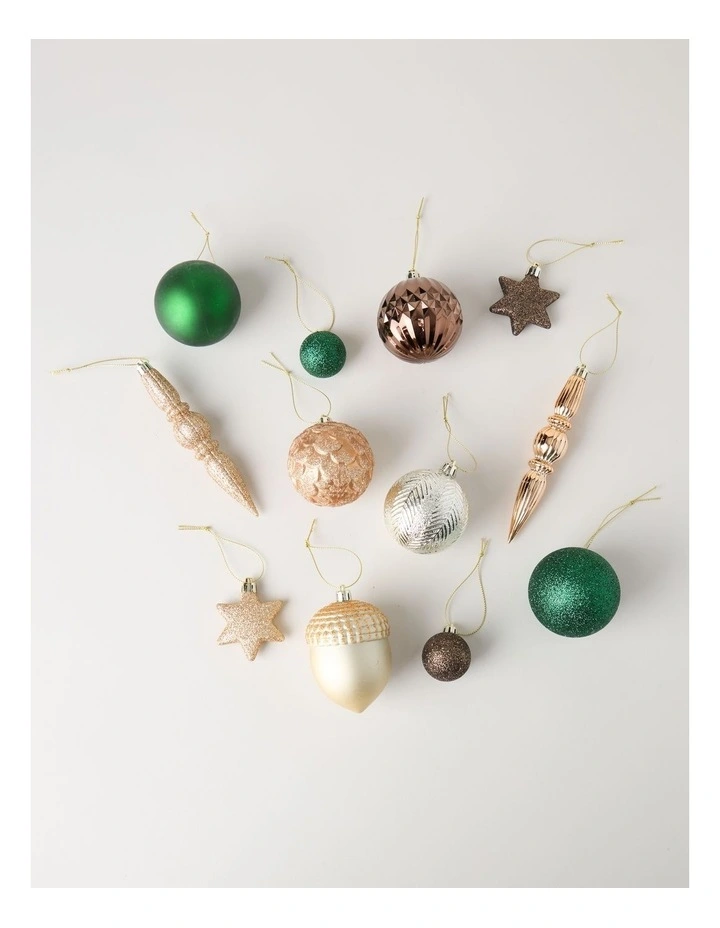 Harvest Shatterproof Ornaments 50pk in Green, Gold, and Silver: Assorted Sizes image 2