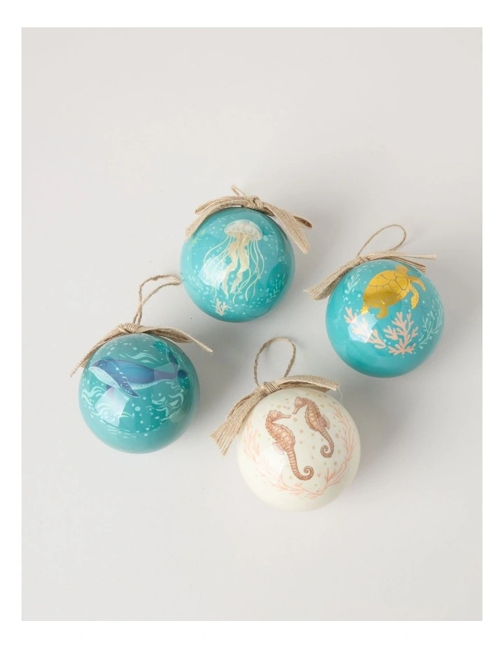 Set of 4 Under Water Creatures Decal Baubles in Multi: 8cm image 1