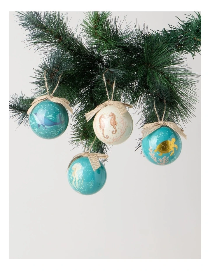 Set of 4 Under Water Creatures Decal Baubles in Multi: 8cm image 2