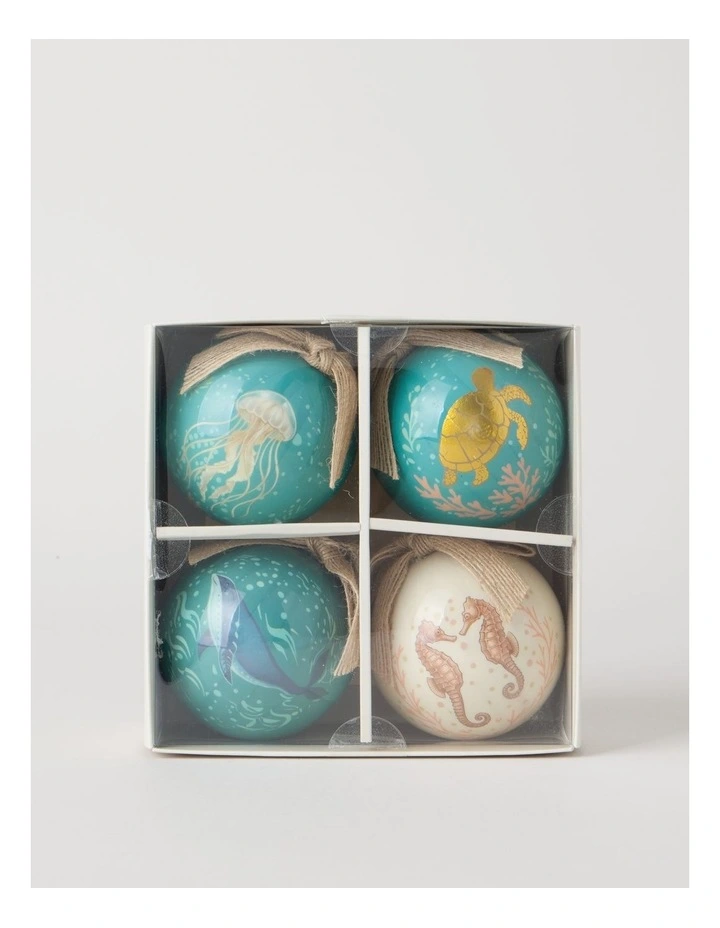 Set of 4 Under Water Creatures Decal Baubles in Multi: 8cm image 3