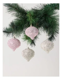 Luxe Beaded Onion Ornament 4pk in Pink and Champagne: 9.5cm