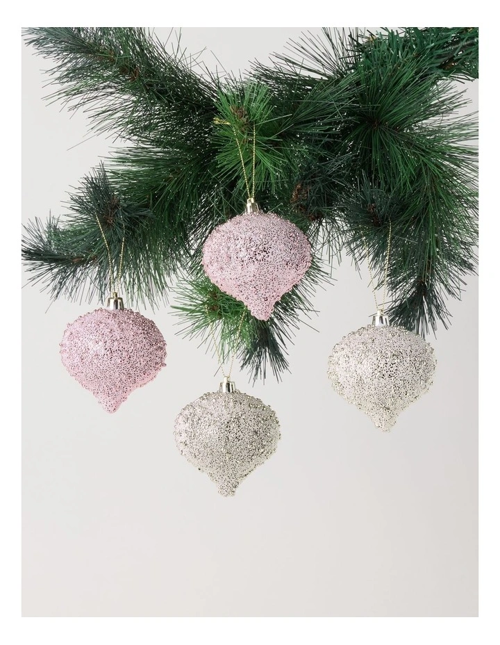 Luxe Beaded Onion Ornament 4pk in Pink and Champagne: 9.5cm image 1