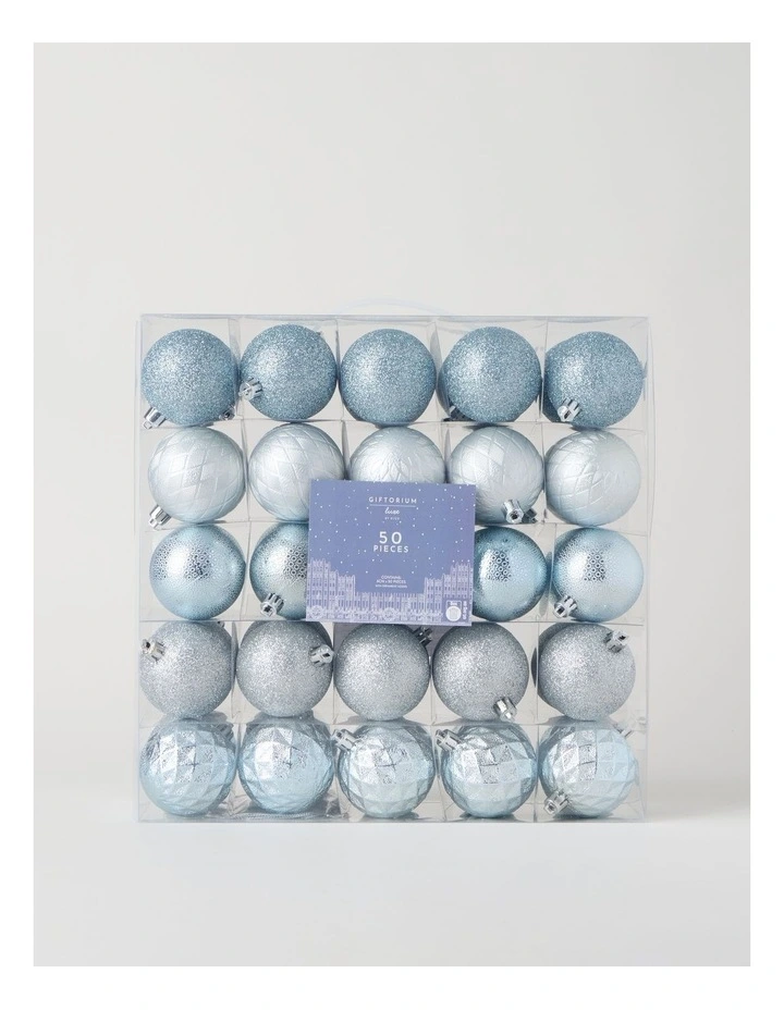 Luxe Shatterproof Ornaments 50pk in Blue and Silver: 6cm image 1