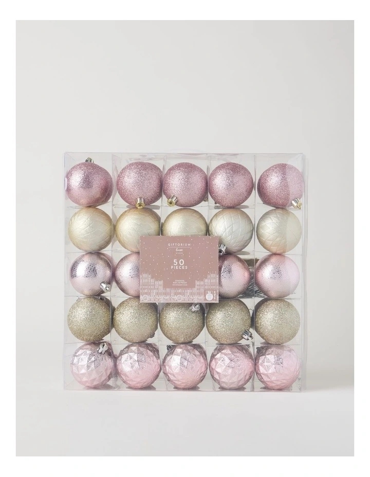 Luxe Shatterproof Ornaments 50pk in Pink and Champagne: 6cm image 1