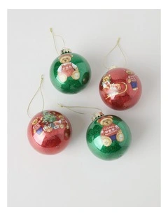 2026 Twins Charity Bear Bauble Set of 4 in Red and Green: 8cm