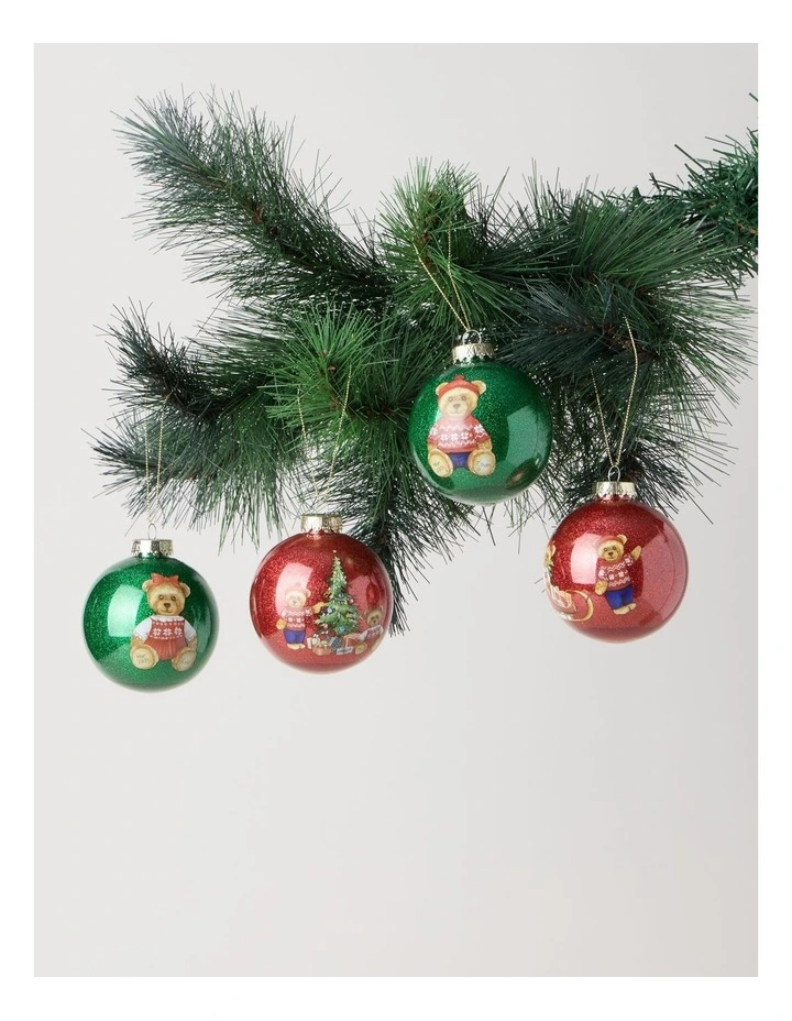 2026 Twins Charity Bear Bauble Set of 4 in Red and Green: 8cm image 3