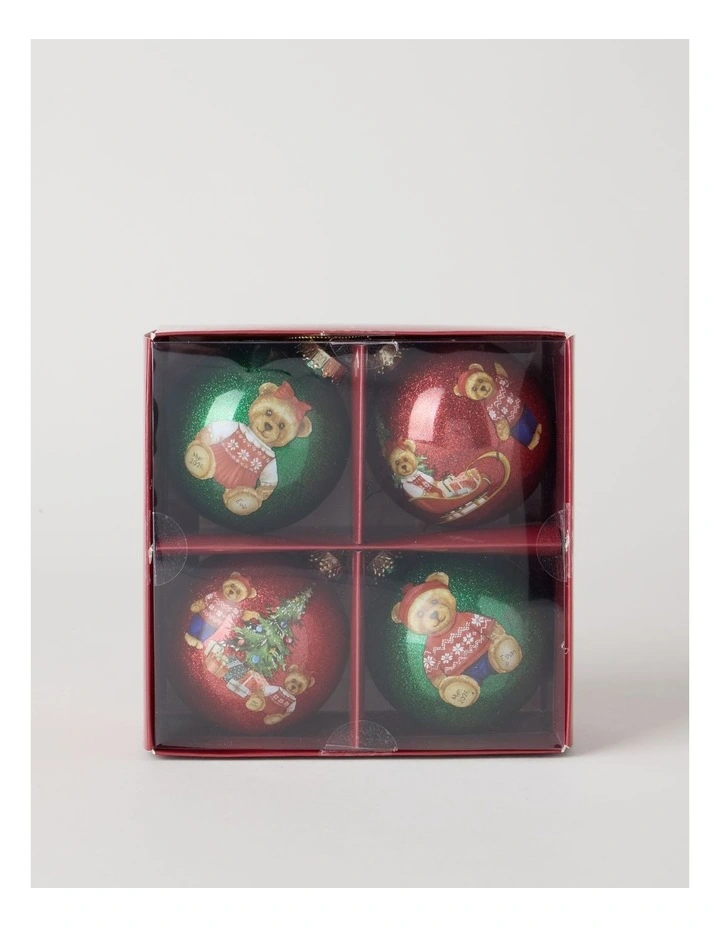 2026 Twins Charity Bear Bauble Set of 4 in Red and Green: 8cm image 4